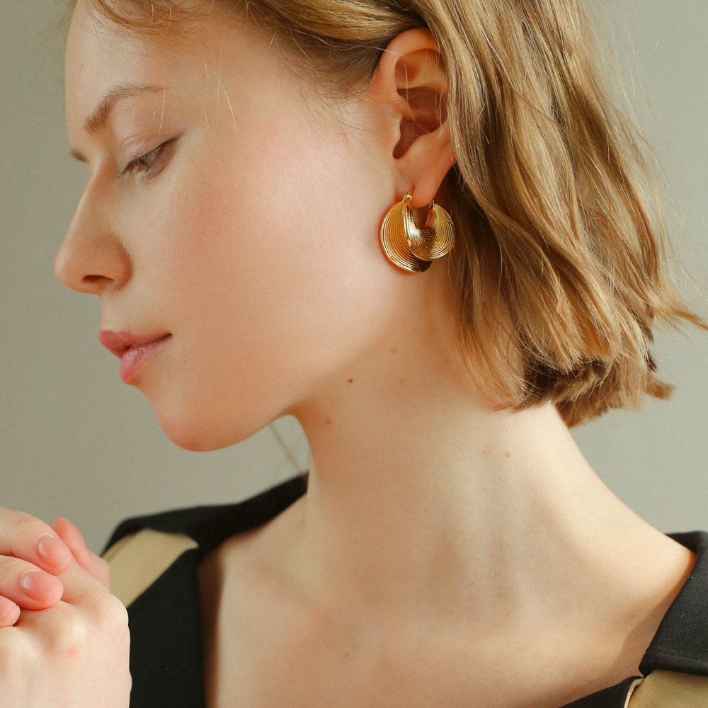 Geometric Striped Versatile Gold and Silver Earrings Hoops - floysun