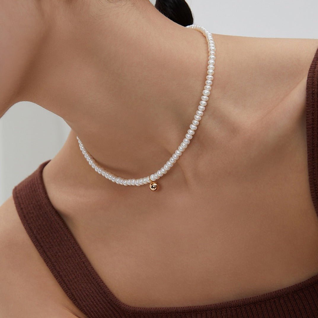 Gold Bead Pendant Pearl Necklace - floysun