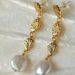 Gold Coin Lava Button Baroque Pearl Earrings - floysun