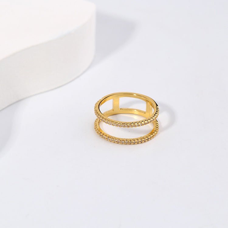 Gold Plated Diamond Double Ring - floysun