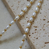 Golden Bead Mosaic Pearl Necklace - floysun
