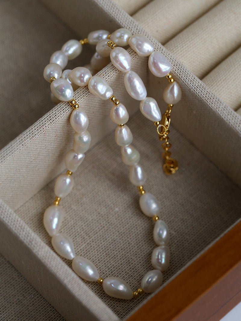Golden Bean Freshwater Pearl Splice Necklace - floysun