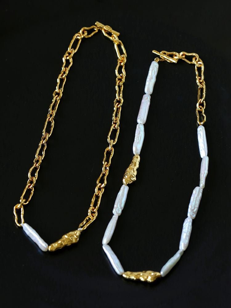 Golden Harmony Baroque Pearl Collar Necklace - floysun