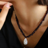 Golden Radiance: Baroque Pearl and Garnet Necklace - floysun