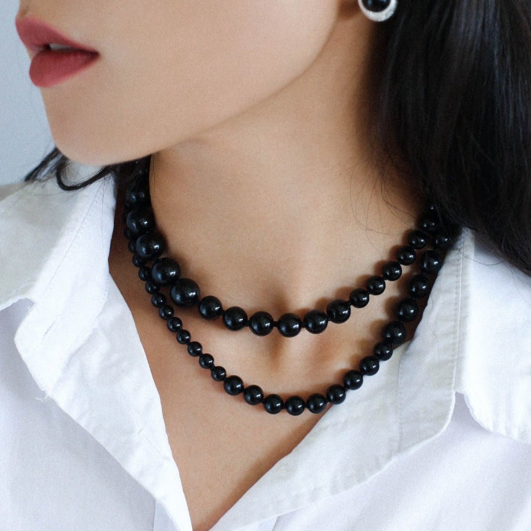 Gradient Black Onyx Long Necklace - floysun