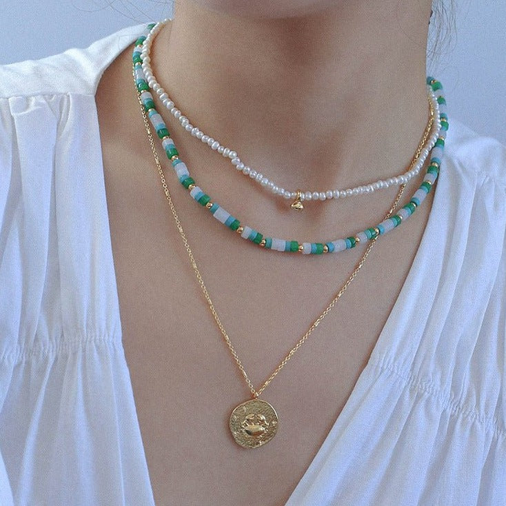 Gradient Teal Beaded Necklace - floysun