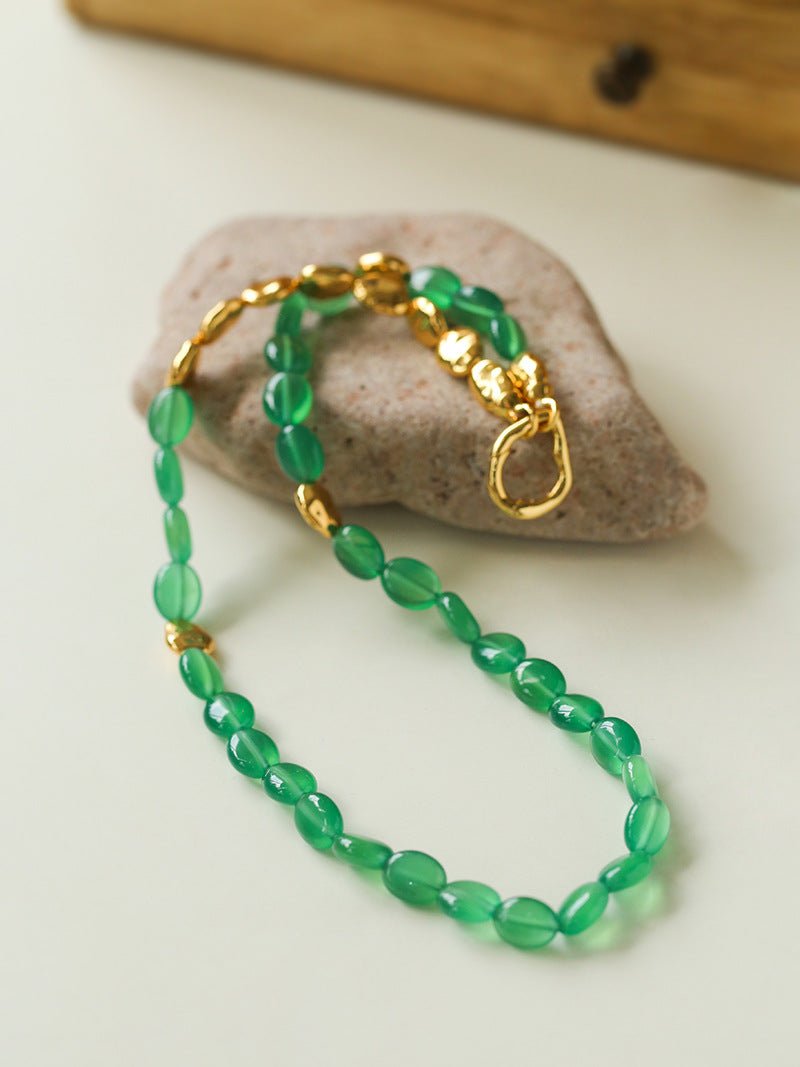 Green Agate Gold Coin Collarbone Necklace Bracelet Sets Jewelry - floysun