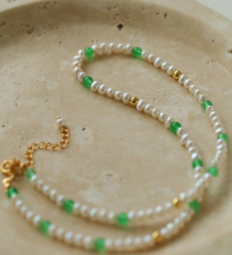 Green Agate Pearl Beaded Necklace - floysun