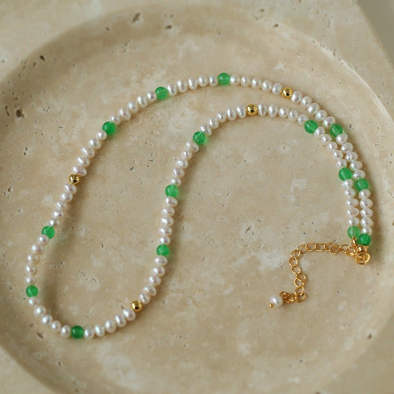 Green Agate Pearl Beaded Necklace - floysun