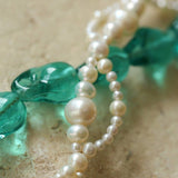 Green Baroque Glass & Pearl Double Layer Wrap Necklace - floysun