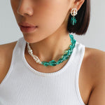 Green Baroque Glass & Pearl Double Layer Wrap Necklace - floysun