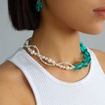 Green Baroque Glass & Pearl Double Layer Wrap Necklace - floysun