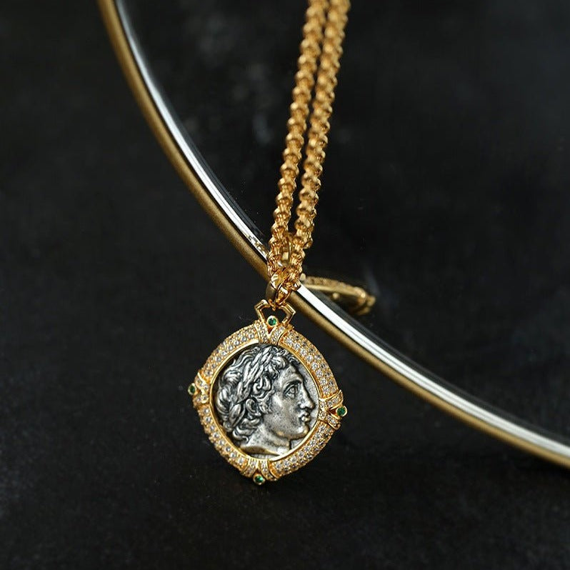 Green Zircon Apollo Silver Coin Necklace - floysun