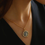 Green Zircon Apollo Silver Coin Necklace - floysun