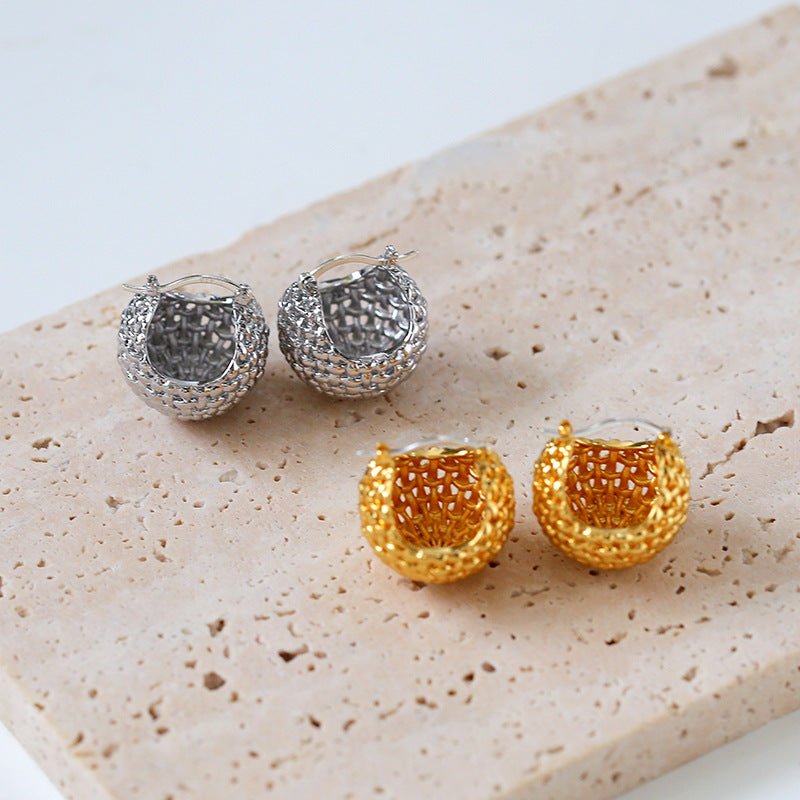 Grid Hollow Ball Earrings - floysun