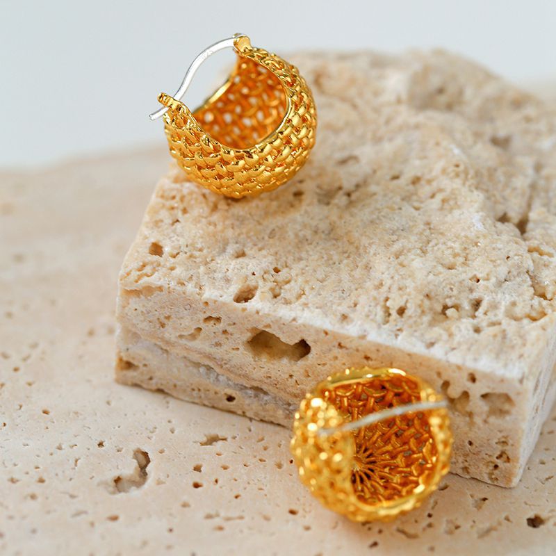 Grid Hollow Ball Earrings - floysun