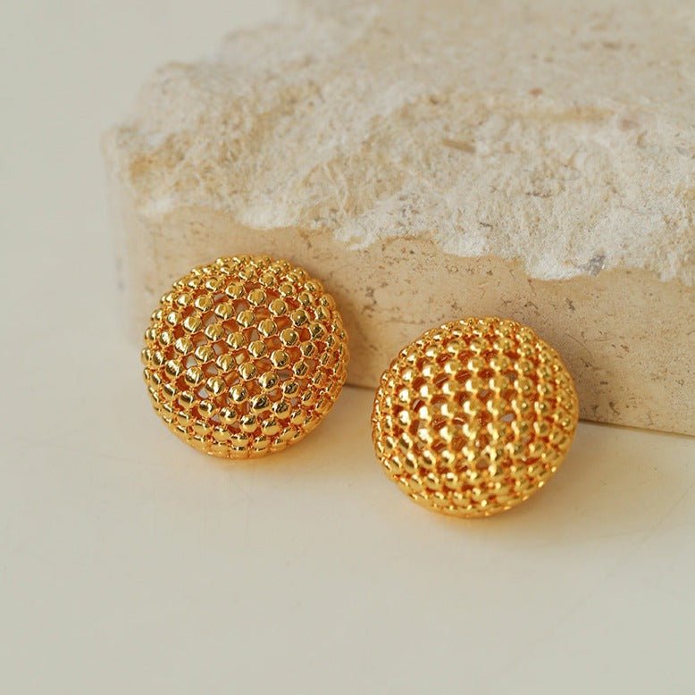 Grid Hollow Simple Gold Hoops Earrings - floysun