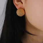 Grid Hollow Simple Gold Hoops Earrings - floysun