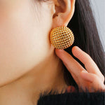 Grid Hollow Simple Gold Hoops Earrings - floysun
