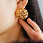 Grid Hollow Simple Gold Hoops Earrings - floysun