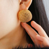 Grid Hollow Simple Gold Hoops Earrings - floysun