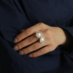 Grid Pearl Open Silver Ring - floysun