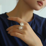 Grid Pearl Open Silver Ring - floysun