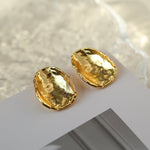 Handcrafted Geometric Oval Gold Textured Earrings - floysun