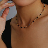 Handmade Black Spinel Golden Bean Mini Beaded Necklace - floysun