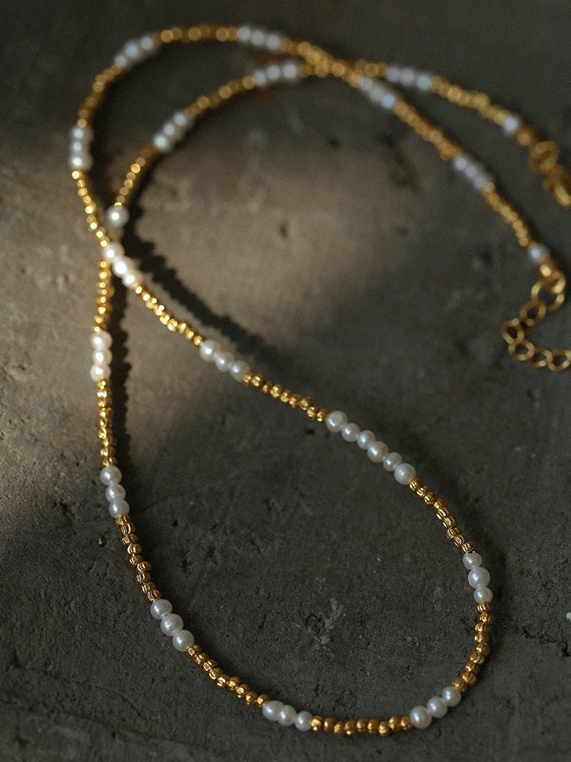 Handmade Black Spinel Golden Bean Mini Beaded Necklace - floysun