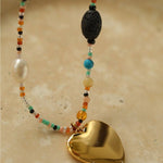 Handmade Colorful Natural Stone Pearl Love Pendant Necklace - floysun