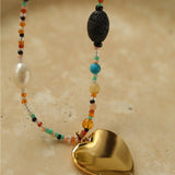 Handmade Colorful Natural Stone Pearl Love Pendant Necklace - floysun