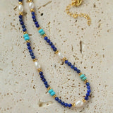 Handmade Lapis Lazuli Beaded Pearl Necklace - floysun