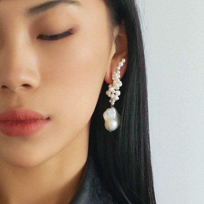 Handwoven Baroque Wrapped Long Pearl Earrings - floysun