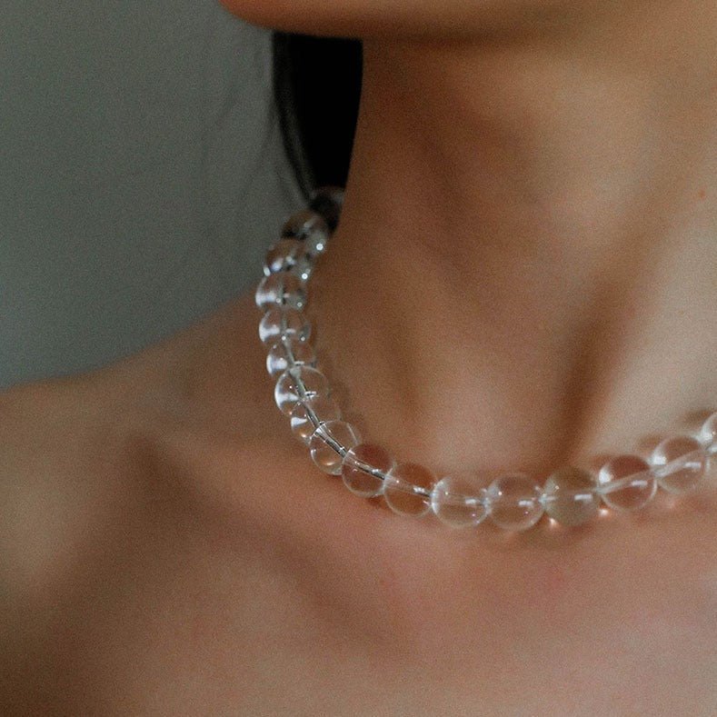 Handwoven White Crystal Magnetic Clasp Necklace - floysun