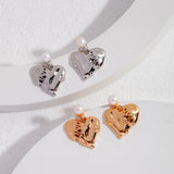 Heart Stitching Collection Sterling Silver Heart Pearl Earrings - floysun