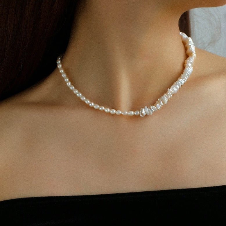 Irregular Crushed Baroque Pearls Stitched Pearl Necklace - floysun