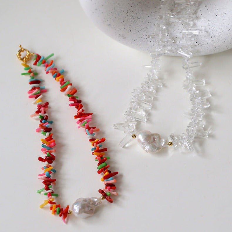 Irregular Gemstone Baroque Pearl Necklace - floysun