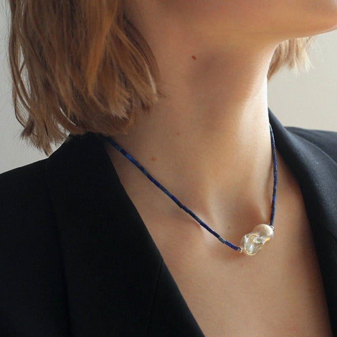 Lapis Lazuli Baroque Pearl Necklace - floysun