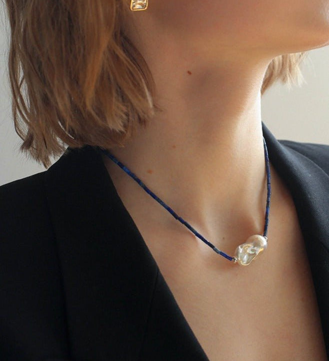 Lapis Lazuli Baroque Pearl Necklace - floysun