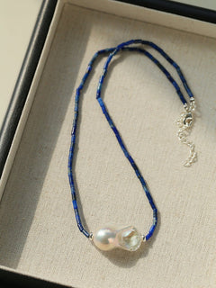Lapis Lazuli Baroque Pearl Necklace - floysun