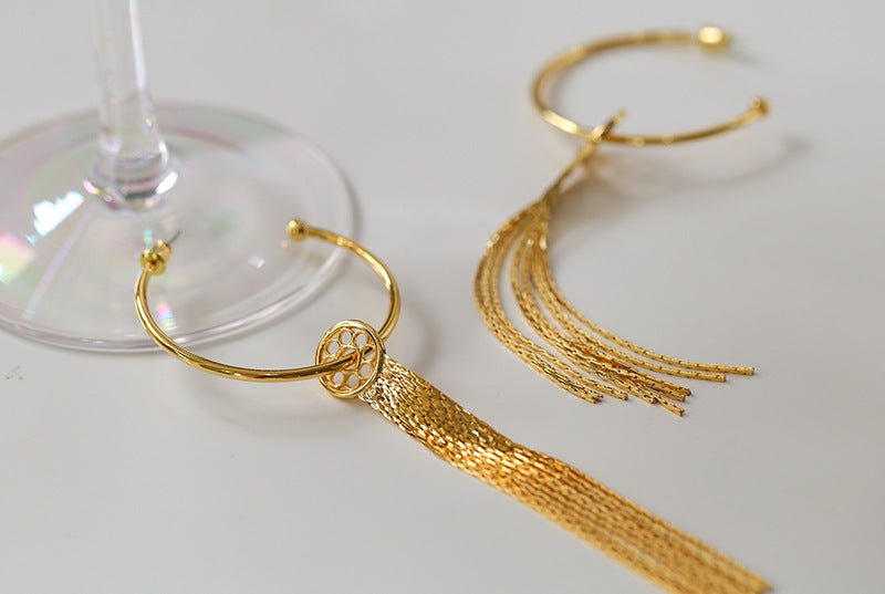 Large C-ring Detachable Fringed Tassel Gold Earrings - floysun