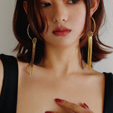 Large C-ring Detachable Fringed Tassel Gold Earrings - floysun