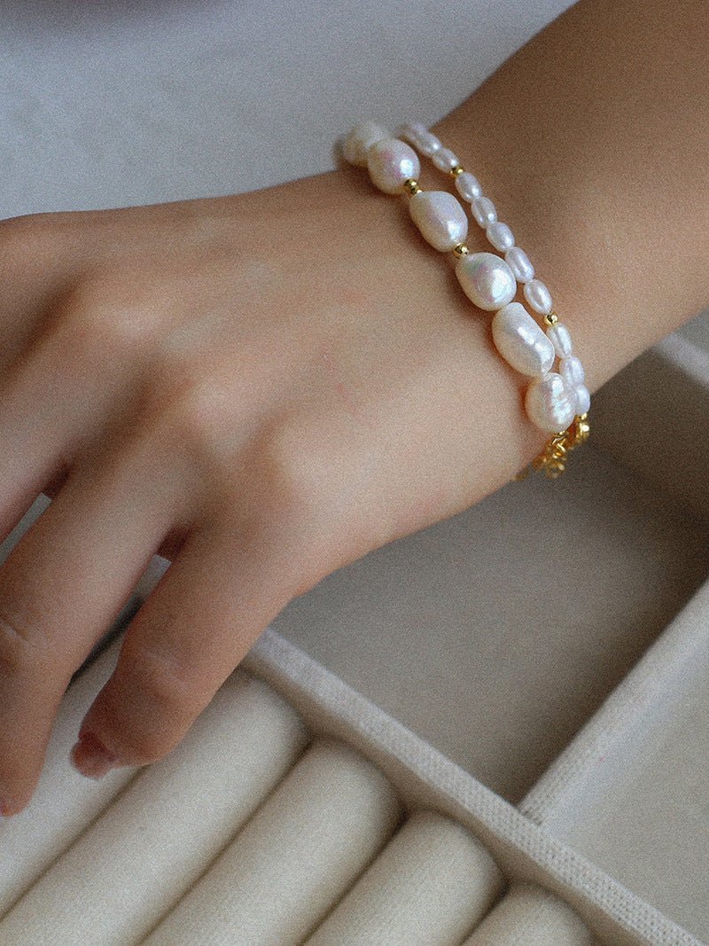 Large Small Pearl Gold Bean Bracelet - floysun