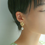 Lava Gold Coin Pearl Drop Earrings - floysun