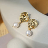Lava Gold Coin Pearl Drop Earrings - floysun
