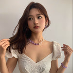 Lavender Purple Baroque Glass Double Pearl Wrap Necklace - floysun