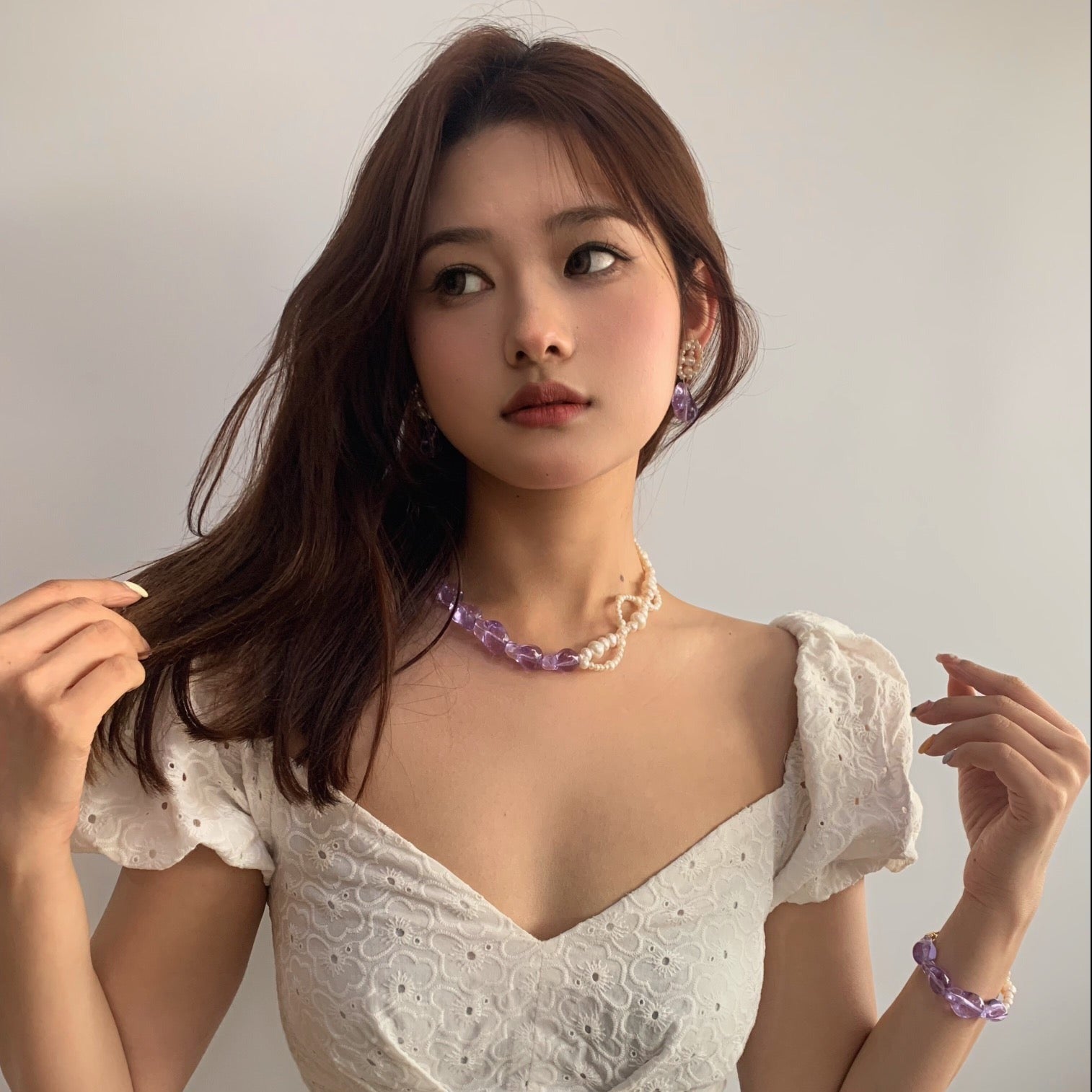 Lavender Purple Baroque Glass Double Pearl Wrap Necklace - floysun