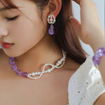 Lavender Purple Baroque Glass Double Pearl Wrap Necklace - floysun