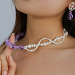 Lavender Purple Baroque Glass Double Pearl Wrap Necklace - floysun